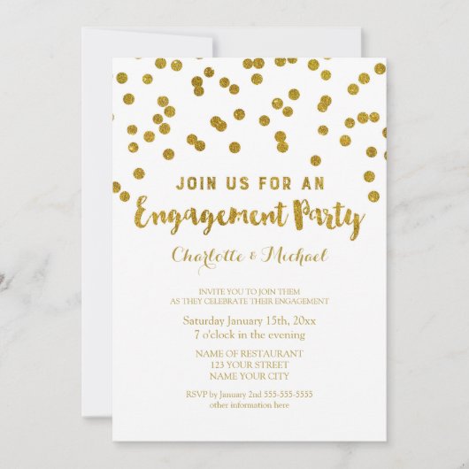 Gold Confetti Engagement Party - Uitnodiging (Voorkant)