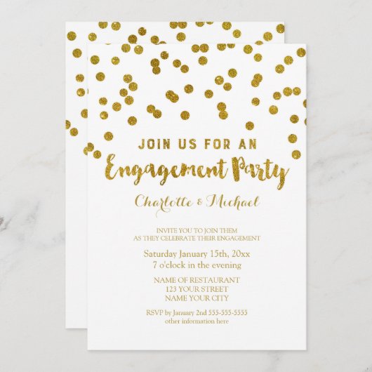 Gold Confetti Engagement Party - Uitnodiging (Voorkant / Achterkant)