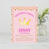 Gold Confetti et Crown Invitation d'anniversaire (Debout devant)