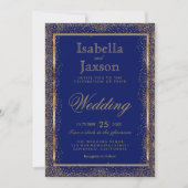 Gold Confetti et Dark Blue Invitation (Devant)