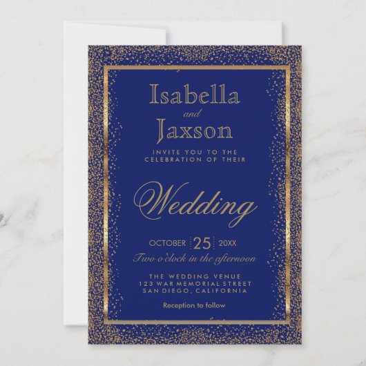 Gold Confetti et Dark Blue Invitation (Devant)