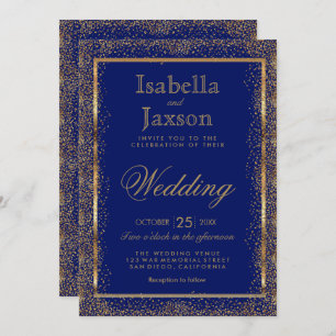 Gold Confetti et Dark Blue Invitation