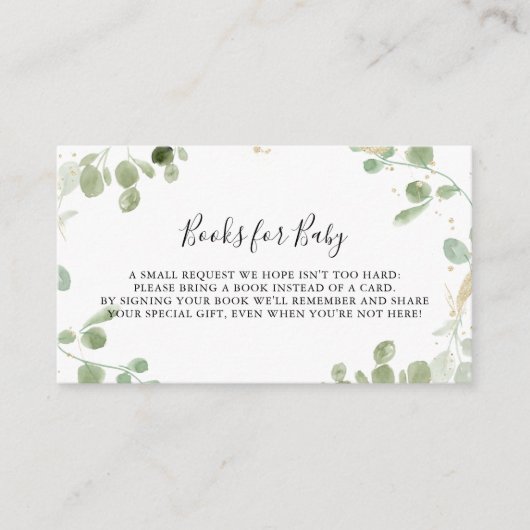 Gold Confetti Eucalyptus Baby shower Book Request Informatiekaartje (Voorkant)