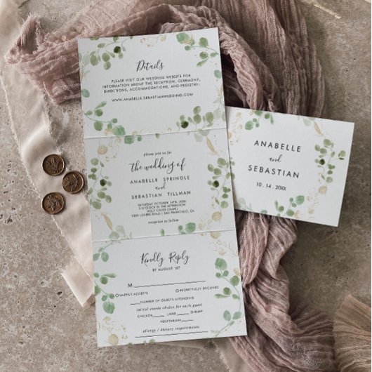 Gold Confetti Eucalyptus Foliage Mariage triple