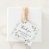 Gold Confetti Eucalyptus Foliage Weddenschap Bedankjes Labels (In situ)