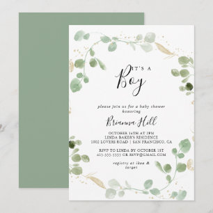 Gold Confetti Eucalyptus Het is een Baby shower va Kaart