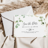 Gold Confetti Eucalyptus Horizontal Wedding Save The Date