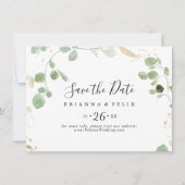 Gold Confetti Eucalyptus Horizontal Wedding Save The Date (Voorkant)