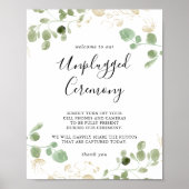 Gold Confetti Eucalyptus Unplugged Ceremony Sign Poster (Voorkant)