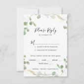 Gold Confetti Eucalyptus Wedding Menu Keuze RSVP (Voorkant)
