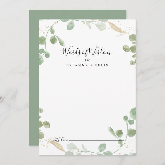 Gold Confetti Eucalyptus Wedding Wordding of Wisdo Advieskaart (Voorkant / Achterkant)