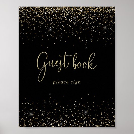 Gold Confetti Fancy Manuscript Guest Book Sign Poster (Voorkant)