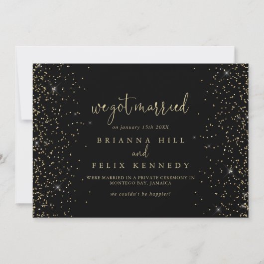 Gold Confetti Fancy Script Elopement Faire-part (Devant)