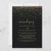 Gold Confetti Fancy Script Elopement Reception Kaart (Voorkant)