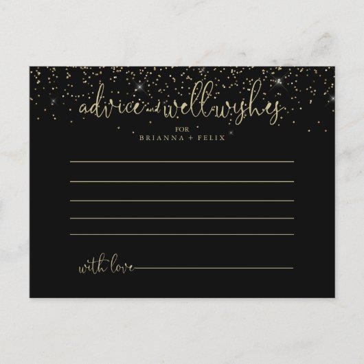 Gold Confetti Fancy Script Mariage carte conseil (Devant)