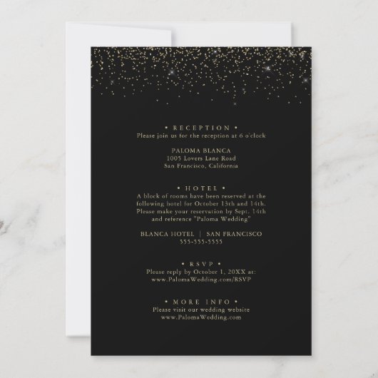Gold Confetti Fancy script voor en achter bruiloft Kaart (Achterkant)