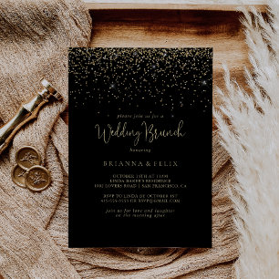 Gold Confetti Fancy Script Wedding Brunch Kaart