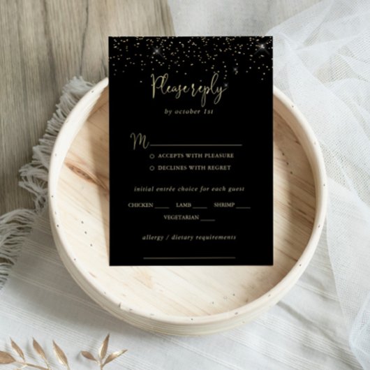 Gold Confetti Fancy Wedding Menu Keuze RSVP