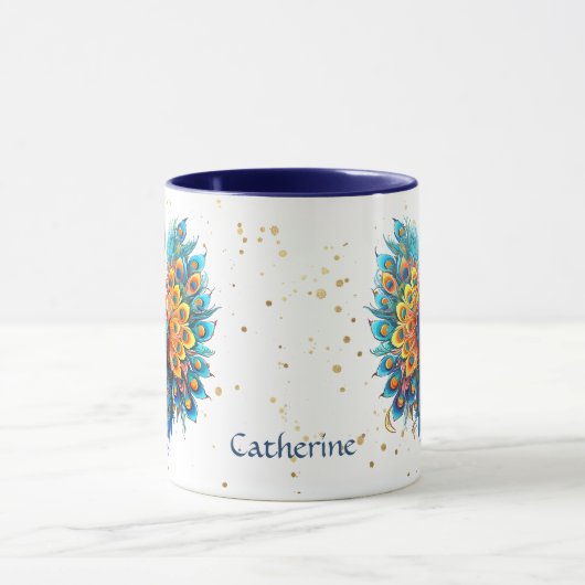 Gold Confetti Fantasy Peacock Mok (Midden)