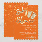 Gold Confetti Feet Baby shower Script Sinaasappel Kaart (Voorkant / Achterkant)