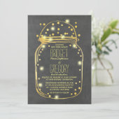 Gold Confetti Fireflies Mason Jar Wedding Kaart (Staand voorkant)