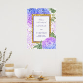 Gold Confetti Floral Blue en Paarse Welkom Poster (Keuken)