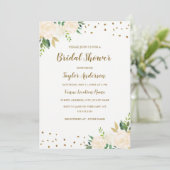 Gold Confetti Floral Bridal Douche Invitation (Debout devant)