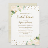 Gold Confetti Floral Bridal Douche Invitation (Devant / Derrière)