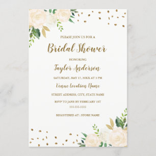 Gold Confetti Floral Bridal Douche Invitation