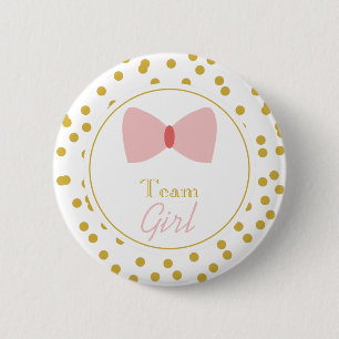 Gold Confetti Gender onthullen Bow Team Girl Ronde Button 5,7 Cm