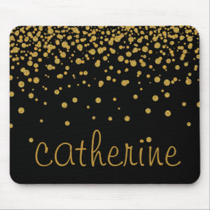 Gold Confetti Glitter Black Faux Foil Glitter Muismat
