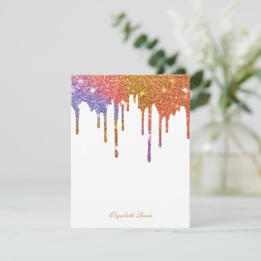 Gold Confetti Glitter Drip Invitation Stationery Kaart (Staand voorkant)