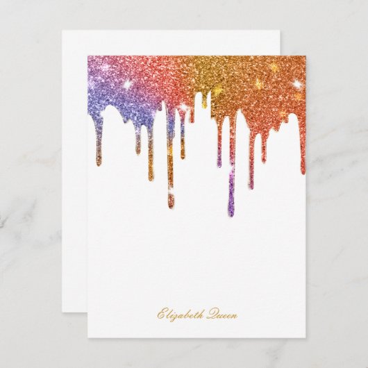 Gold Confetti Glitter Drip Invitation Stationery Kaart (Voorkant / Achterkant)