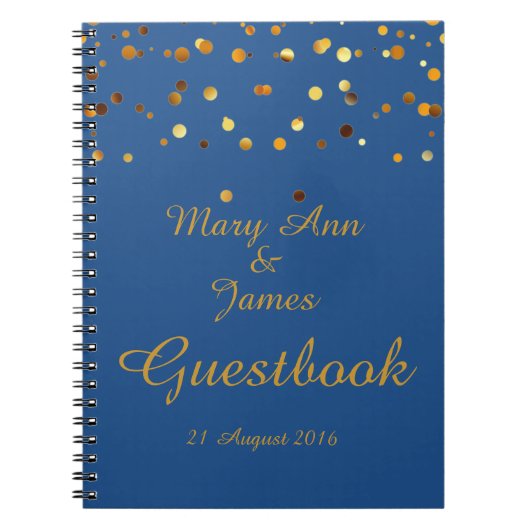 Gold Confetti Glitter Faux Folie Blue Guest Notitieboek (Voorkant)