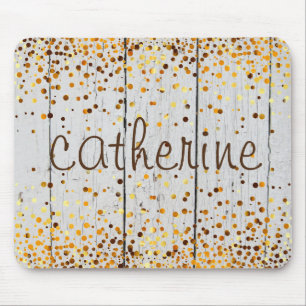 Gold Confetti Glitter Faux Folie Wooden Glittery Muismat