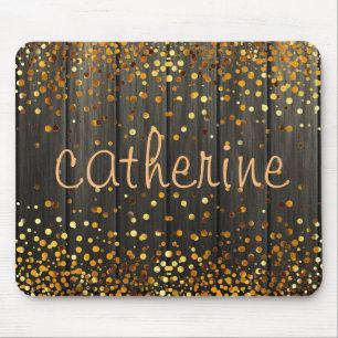 Gold Confetti Glitter Faux Folie Wooden Glittery Muismat