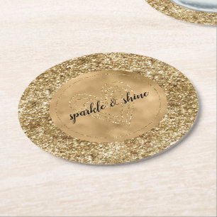 Gold Confetti Glitter Heart Ronde Kartonnen Onderzetter