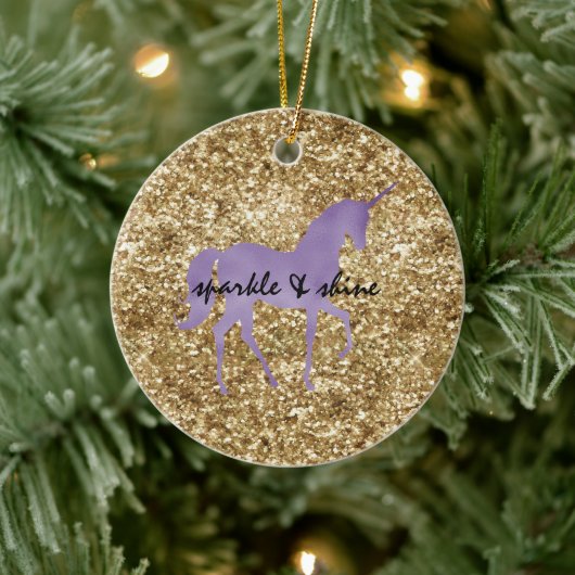 Gold Confetti Glitter Paarse Unicorn Keramisch Ornament (Boom)