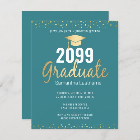 Gold Confetti Graduation Party Invitation (Voorkant / Achterkant)
