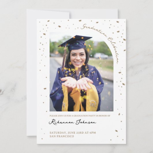 Gold Confetti Graduation Party Invitation (Devant)