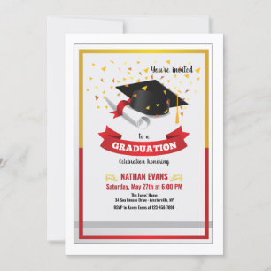 Gold Confetti Graduation Party Invitation Kaart