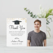 Gold confetti Gradus Afstuderen Foto Bedankkaart (Staand voorkant)