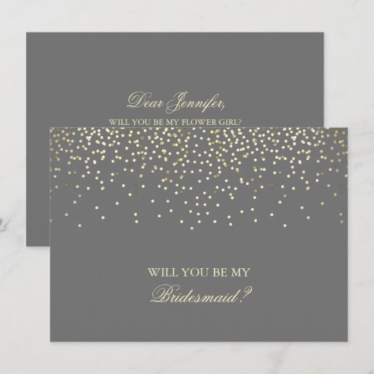 Gold Confetti Grey Mariage Bridesmaid Invitation (Devant / Derrière)