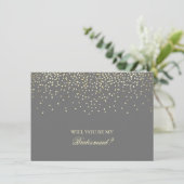 Gold Confetti Grey Mariage Bridesmaid Invitation (Debout devant)