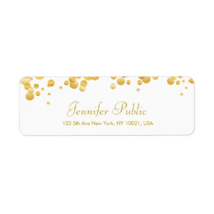 Gold Confetti Hand Script Elegant Moderne Sjabloon Etiket