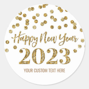 Gold Confetti Happy Nieuwjaar 2023 Ronde Sticker