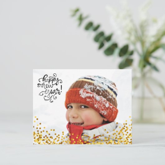 Gold Confetti Happy Nieuwjaar Briefkaart (Staand voorkant)