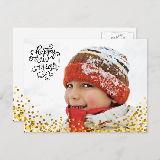 Gold Confetti Happy Nieuwjaar Briefkaart (Voorkant / Achterkant)