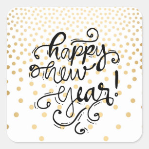 Gold Confetti Happy Nieuwjaar Vierkante Sticker