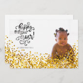 Gold Confetti Happy Nieuwjaarsfotokaart Feestdagenkaart (Voorkant / Achterkant)